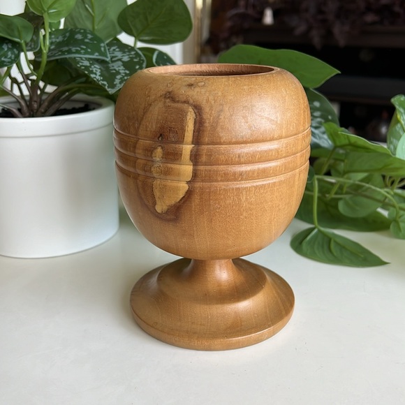 Vintage Wood Pedestal Vase Decor - Picture 3 of 14